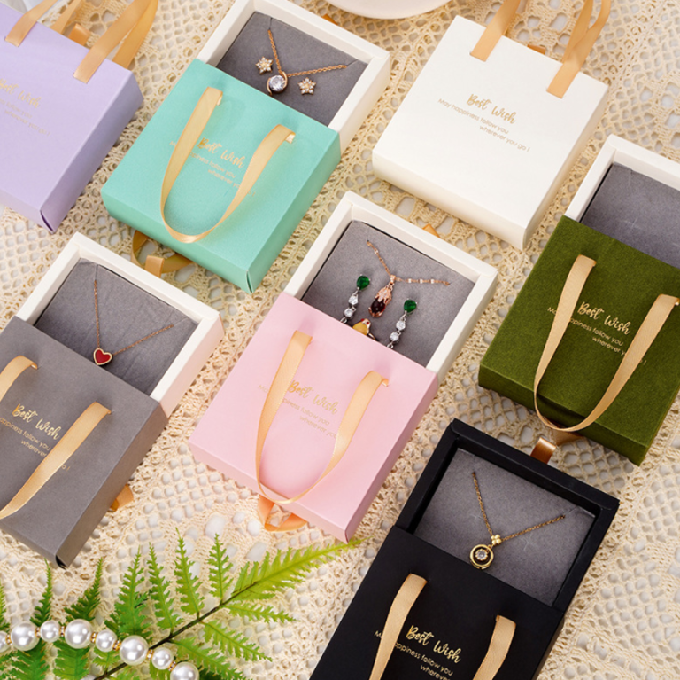 Portable foldable drawer box Jewelry packaging Box Earrings Rings Pendant Customized Logo
